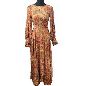Vici Keyhole Open Back Long Sleeve Maxi High‎ Neck Floral Dress Small Boho Retro
